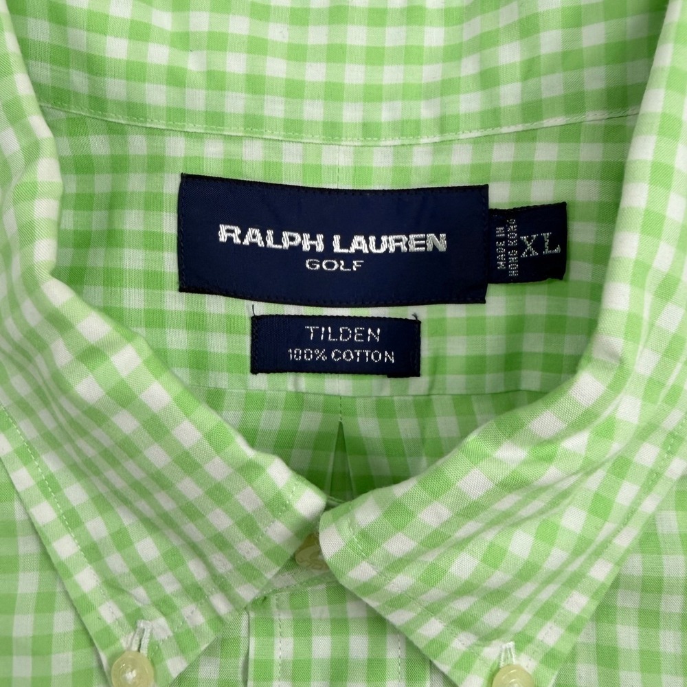 Ralph Lauren Golf Shirt Mens XL Green Gingham Tilden Cotton Button Down Preppy - Picture 4 of 7